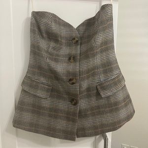 Zara Plaid Strapless Top